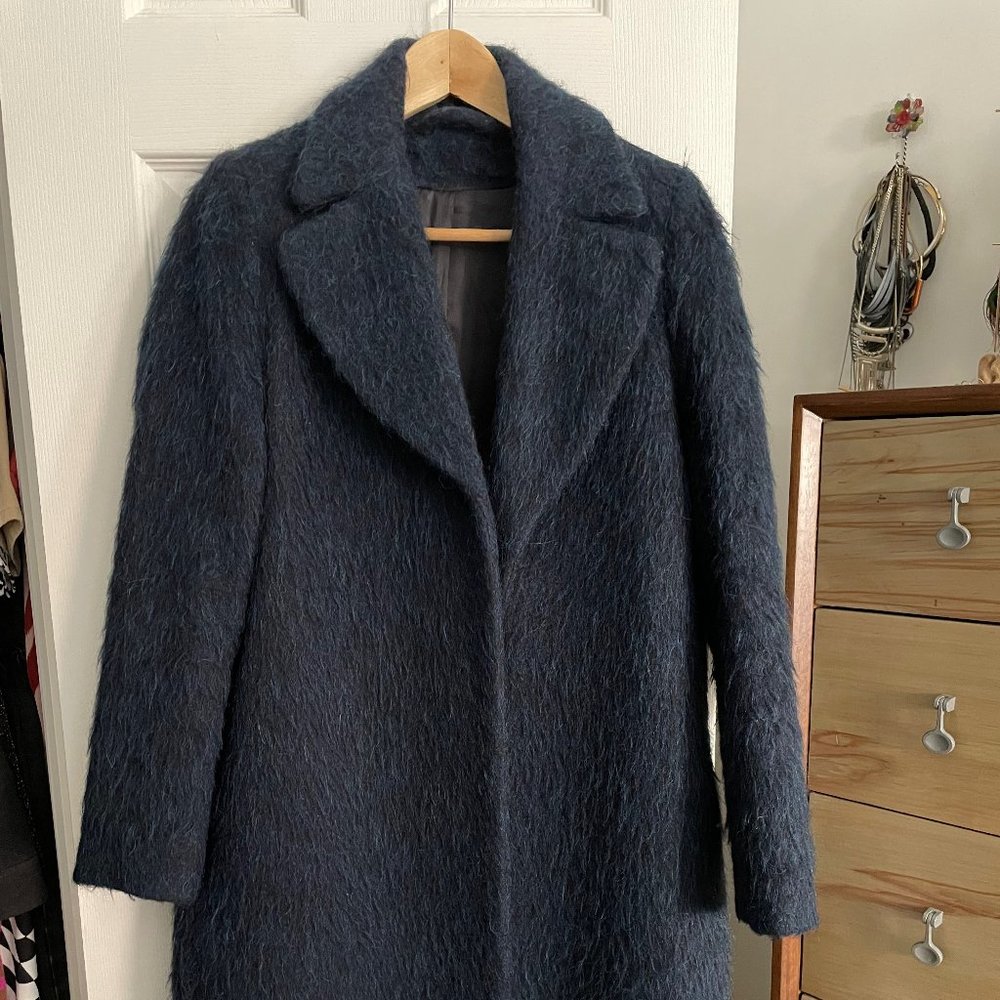 & Other Stories, size 6, navy fuzzy wool & alpaca coat